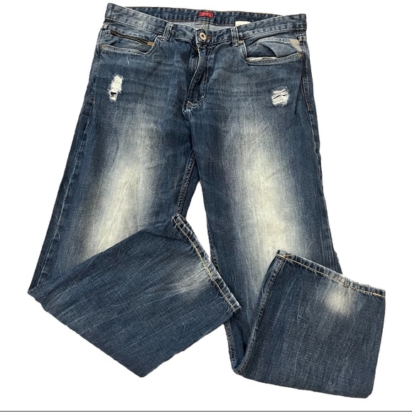 Vintage Sean John Blue Distressed RELAXED HAMILTON jeans Sz 38x32 UNIQUE STYLE - Picture 1 of 11